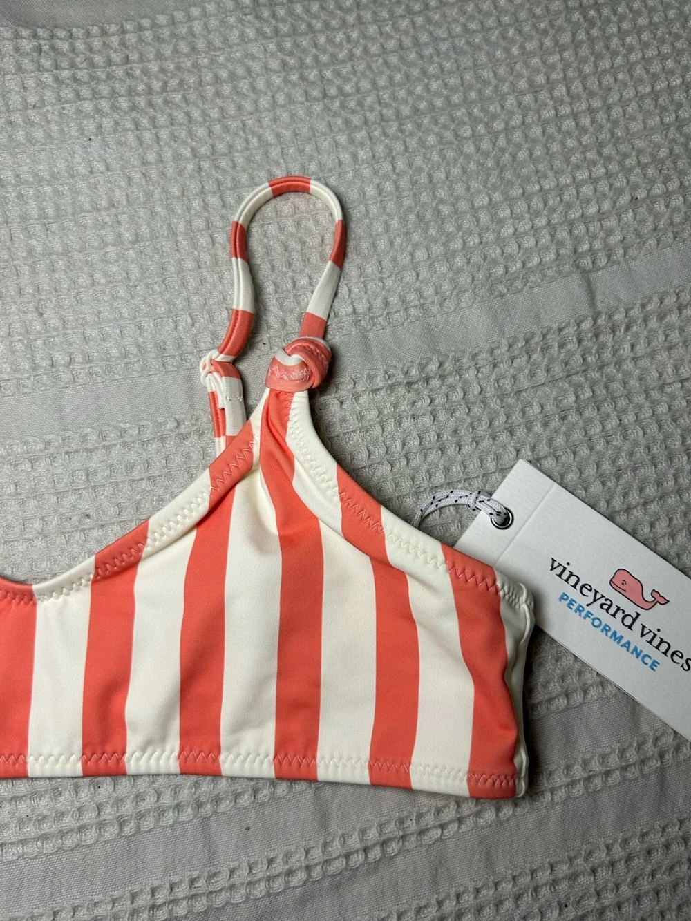 Vineyard Vines Girls Coral & White Stripe Knot Bikini 2 Piece Set NWT